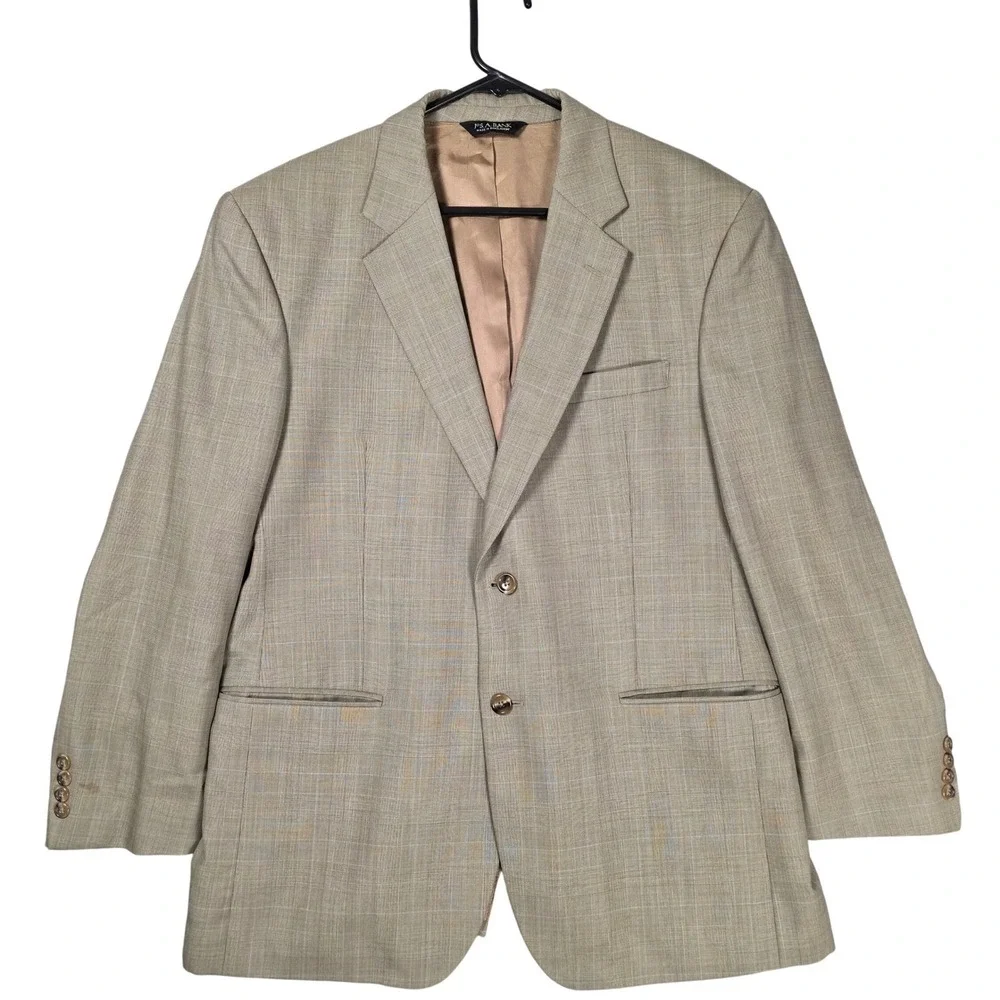 Jos. A. Bank Blazer Mens Tan Fair Glen Plaid 44R‎ Two Button Sport Coat Cashmere